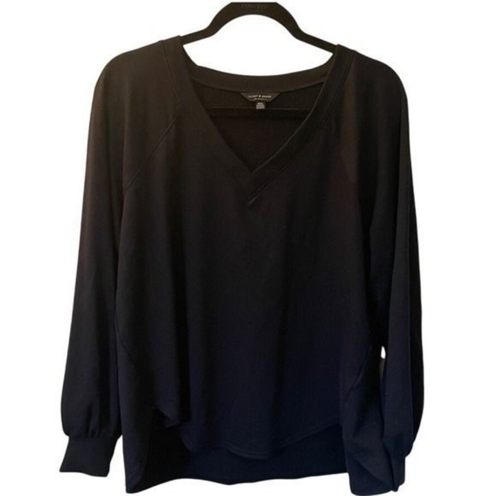 Lucky Brand Womens Black V-Neck Raglan Sleeve Sweatshirt Size Medium